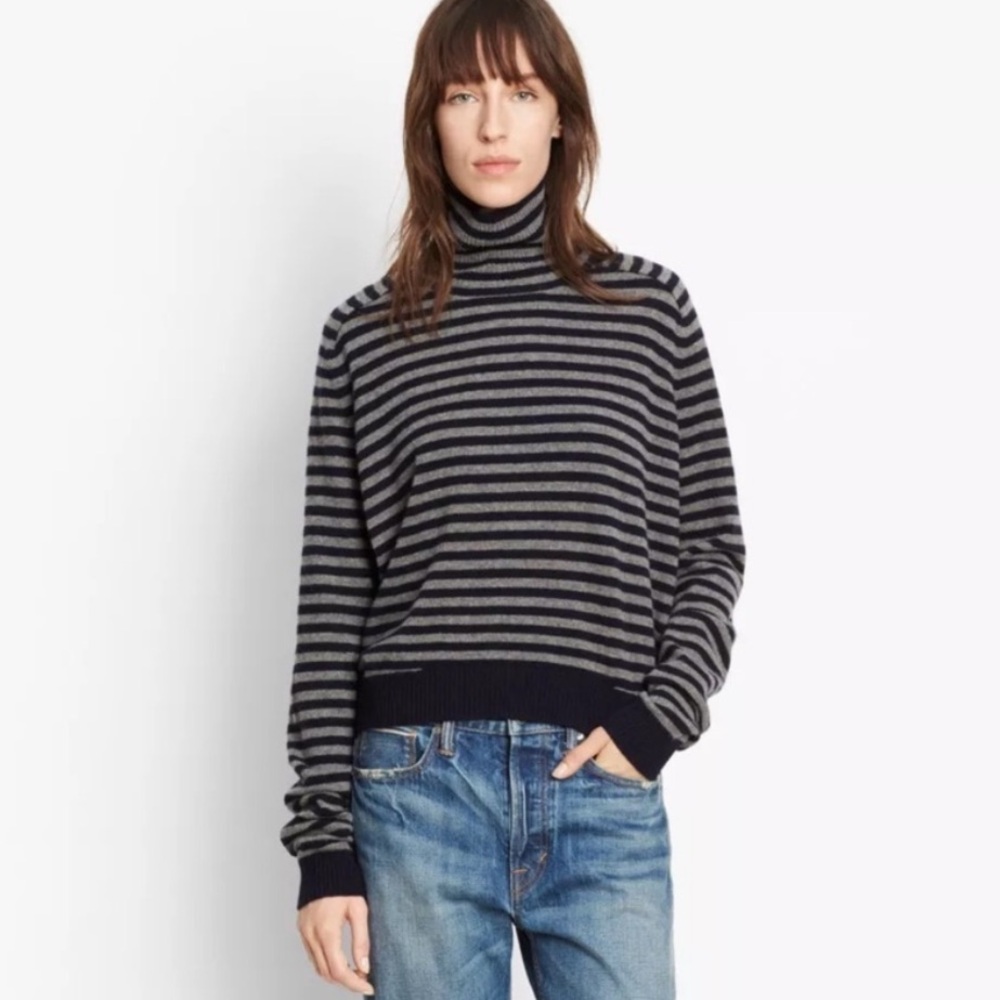 NWT VINCE Breton Striped Cashmere Turtleneck Sweater